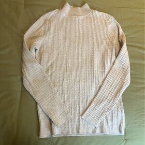 Vintage Cable Knit Mock Neck Sweater, Tan, Medium
